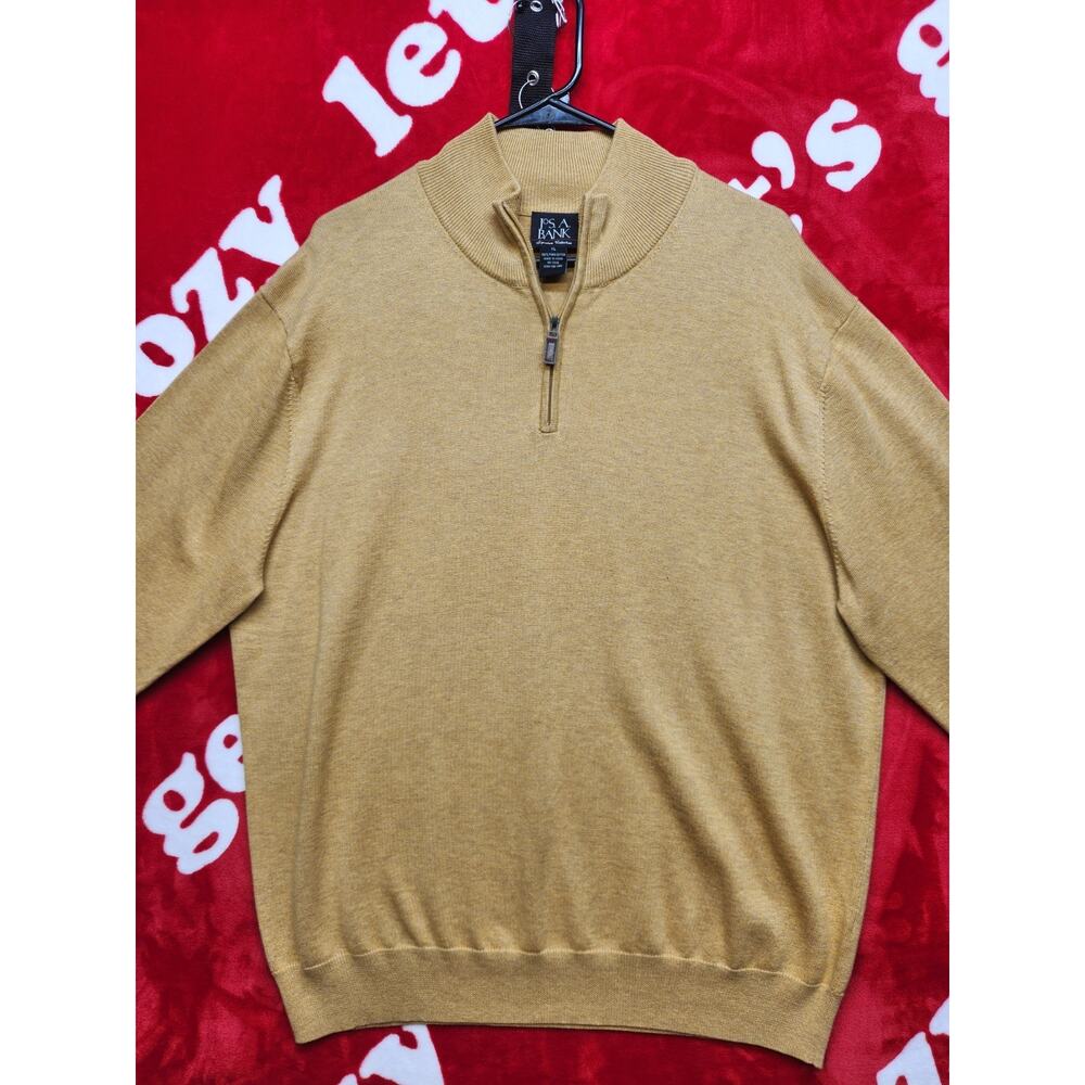 Jos A Bank Mens XL 1/4 Zip Sweater Pima Cotton Tan Pullover Lightweight